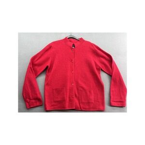 Goodclothes Cardigan Sweater Women's Large 100% Wool Red Mock Neck Front Pockets